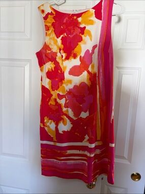 Chetta B Pink & Orange Floral Midi Dress